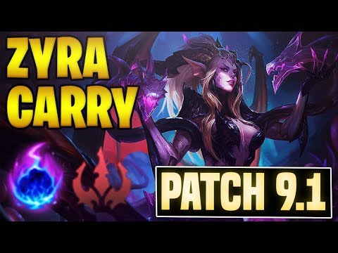RANK 1 ZYRA CARRYING FROM SUPPORT POSITION - League of Legends (9.1)