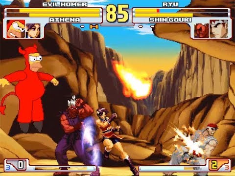 SK MUGEN - Evil Homer & Athena Asamiya vs Master Ryu & Shin Gouki