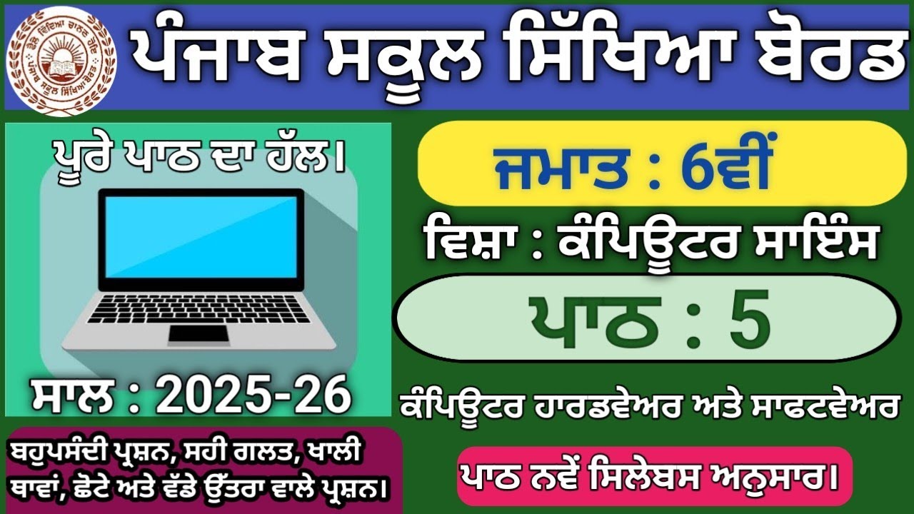 Class 6th Lesson 5 computer hardware and software session 2025-26 Computer Science