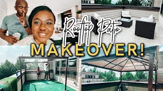 ROOFTOP PATIO MAKEOVER PART 1 | Gazebo Installation, Pillow Covers, Installing Artificial Grass