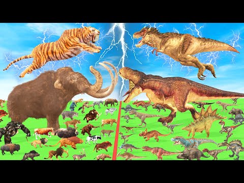 Prehistoric Mammals vs Jurassic Mammals Size Comparison Mammoth Vs Dinosaurs Animal Epic Battle