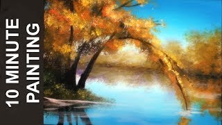 Painting an Autumn Tree Along the River with Acrylics in 10 Minutes!