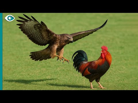 Le faucon stupide a attaqué le coq par erreur, et il a payé de sa vie !!!