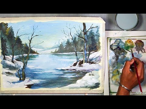 Acrylic Painting Snowy Winter Landscape | step by step