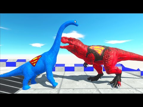 RED SUPERMAN T-REX vs SUPERMAN BRACHIOSAURUS DEATH RUN - Animal Revolt Battle Simulator ARBS