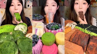 DESSERT MUKBANG | Mocha roll cakes and mochis , Blueberry fruits cake, chocolate ice cream | ASMR