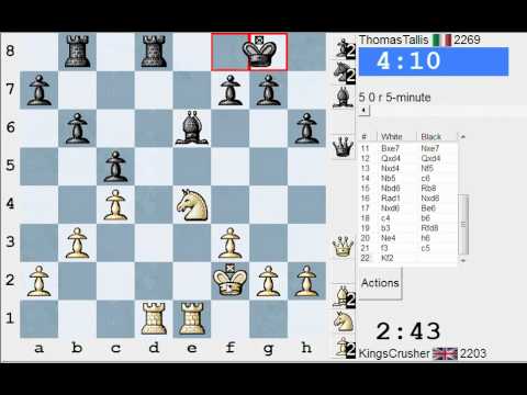 Chess World.net: LIVE Blitz #1847 vs ThomasTallis (2269) - Two knights defense (C56)