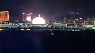 BLU 777 A321 landing at LAS with The Sphere, Las Vegas, NV, 2026-08-22