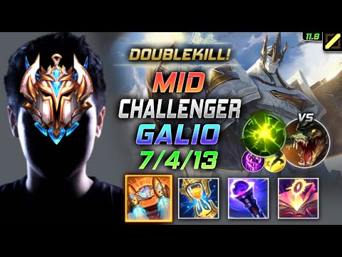 Challenger Galio MID vs Renekton - 천상계 장인 미드 갈리오 템트리 룬 벨트 여진 ガリオ Галио 正义巨像 加里歐 - LOL KR 11.9