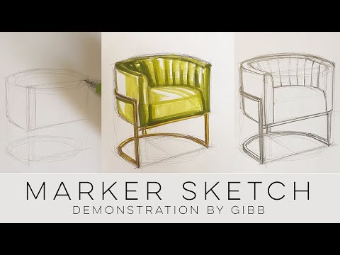 How to draw furniture   sketch to marker   lounge chair