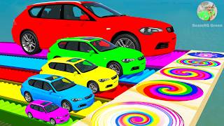 Giant & Small Car vs Portal Trap with Slide Colors – Cars vs Trains – BeamNG.Drive