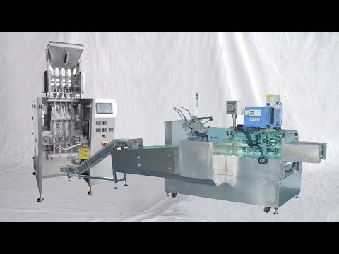 4sides sealing packaging high speed integrated with cartoning equipment خط التعبئة والتغليف المتكامل