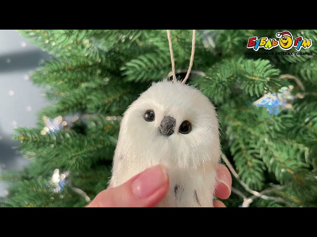 Елочная фигурка сова белая декоративная 8см - видео