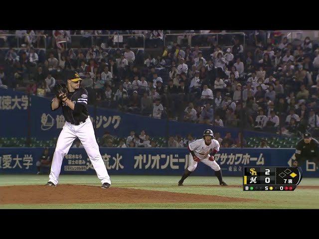 7回裏 ホークス・スタンリッジ ここまで2安打のマリーンズ・吉田を打ち取り7回6安打無失点!! 2014/5/13 M-H