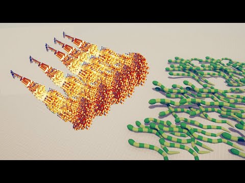 100x GIANT SNAKES vs 5x EVERY GOD | Totally Accurate Battle Simulator TABS Game