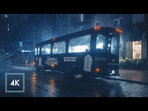 Chill Thunderstorm Night Walk in Historic District, Savannah | Sleep, Study, Relax