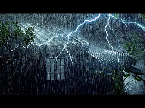 INSOMNIA RELIEF (Relax & Fall Asleep) with Strong Rainstorm on Tin Roof & Powerful Thunder at Night