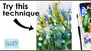 Watercolor technique for soft flower meadow