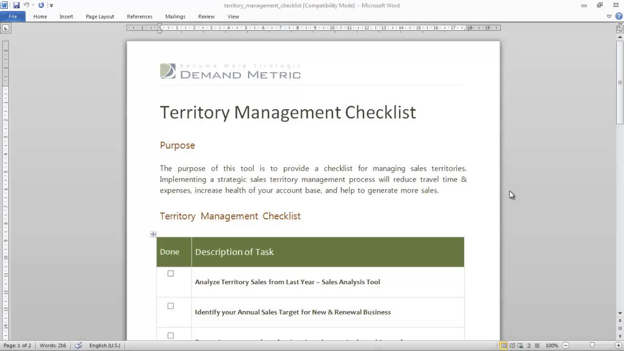 Territory Management Checklist