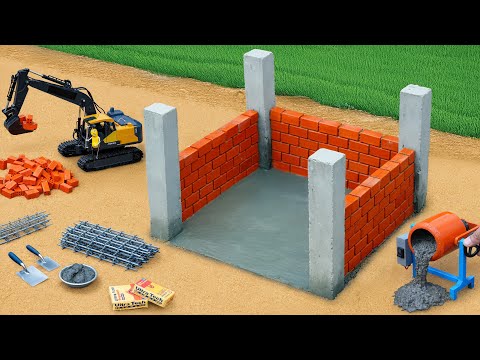 DIY Machinery Builds a Mini Brick & Concrete Foundation Using Excavator | Construction Project
