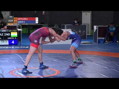 1/4 WW - 57 kg: A. SATYLGAN (KAZ) v. S. SARITA (IND)