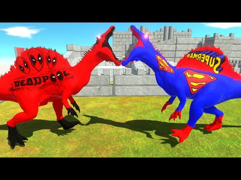 SUPERMAN SPINOSAURUS vs DEADPOOL MEDIEVAL RUN - Animal Revolt Battle Simulator