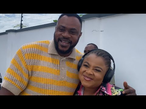 ODUNLADE GREETS OGA BELLO, BIMBO ADEMOYE, ADENIYI JOHNSON, FEMI ADEBAYO, OTHERS AT FILM LOCATION