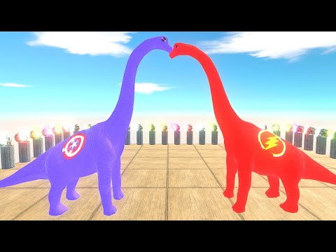 X2 Captain America Vs Flash Brachiosaurus DEATH CLIMB -  🦖Animal Revolt Battle Simulator🦕