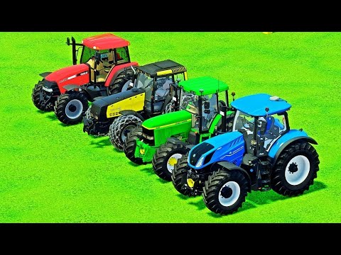 MASSEY FERGUSON vs LANDINI vs JOHN DEERE COLORS  TRACTORS ON THE PARKOUR  ! Farming Simulator 22