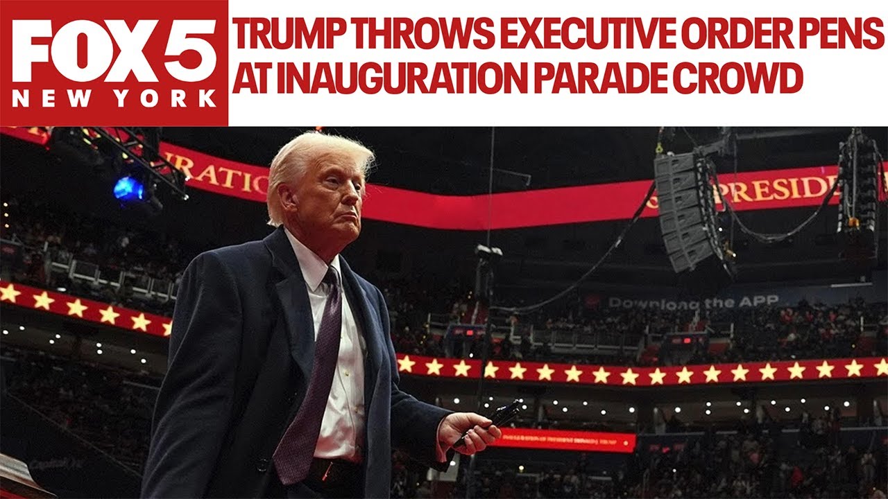 Trump throws executive order pens at inauguration parade crowd: Raw video