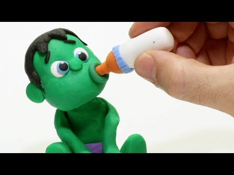 DibusYmas Baby Hulk loves milk 💕 Superhero Play Doh Stop motion cartoons - Vengatoon Video