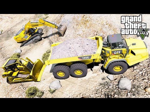 Construction Work With Off Road Dump Truck, Bulldozer & Excavator in GTA 5