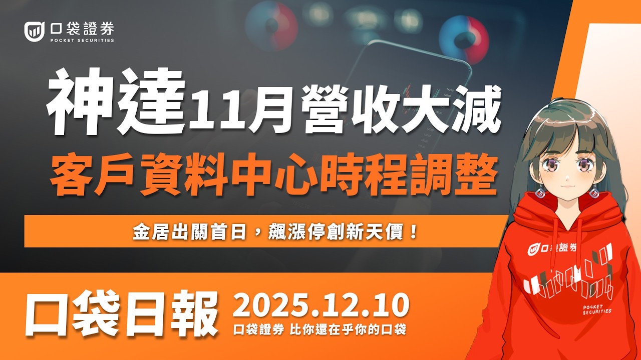【口袋日報】神達11月營收大減,股價帶量大跌!金居出關首日,飆漲停創新天價!2025.12.10