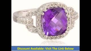 preview picture of video '10k White Gold: Cushion-Cut Amethyst, and White Diamond Ring, Size 7'