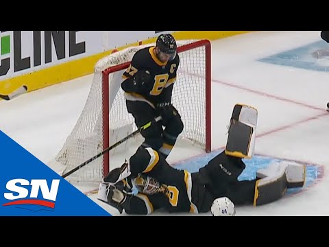 Patrice Bergeron Plays Goalie & Robs Morgan Rielly With Clutch Save