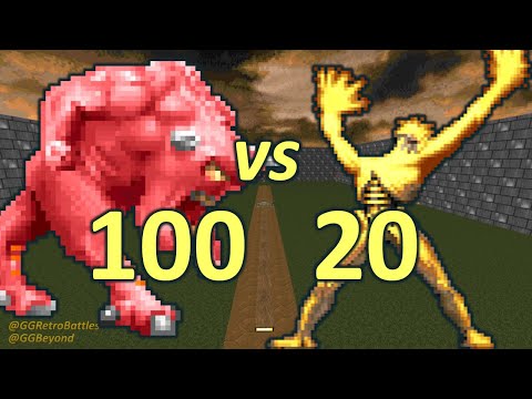 100 Demons vs 20 Arch-viles - Monster Infighting - Doom II Retro Battles