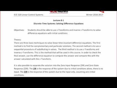 ECE320 Lecture 8-1a: Discrete-Times Systems - Solving Difference Equations