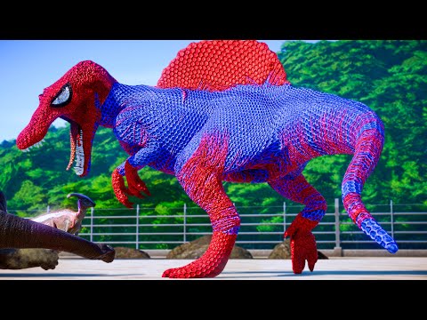 NEW Spider-Man Suit Spinosaurus vs HULK, Captain America, Joker | Superhero Dinosaur