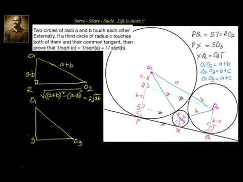 X grade : Circles - Circlecs touching each other - Prove 1/ sqrt(a) + 1/ sqrt (b) = 1/sqrt(c)
