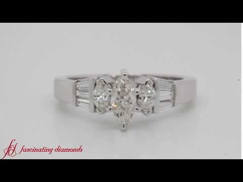 Baguette Bar And Marquise Diamond Engagement Ring-FDENR1120