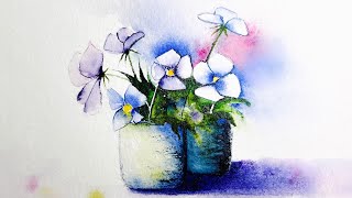 Watercolor Purple Flowers in a Vase | Easy Floral Tutorial