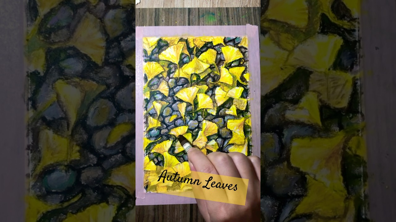 秋ですね🍂クレヨンでイチョウの葉っぱを描きました。　#クレヨンアート #timelapsedrawing #秋の風景 #イチョウ #描き方