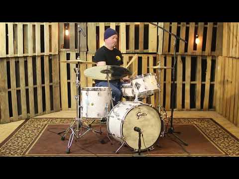 Used Gretsch USA Custom Vintage Build White Marine Pearl Nitron Drum Set - 20, 12, 14, 5.5x14