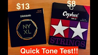 Video thumbnail for D'Addario NYXL vs Chinese Orphee G6 Electric Guitar Strings 10-46 Quick Tone Comparison Test by JackieW “JackieW”