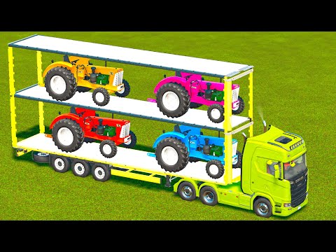 TRANSPORTING COLORED OLD TRACTORS WITH SCANIA TRUCK - FARMING SIMULATOR 2022