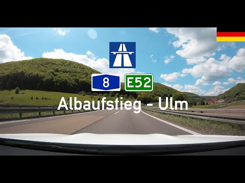 Driving in Germany 4K: Autobahn A8 / E52 from the Albaufstieg to Ulm POV