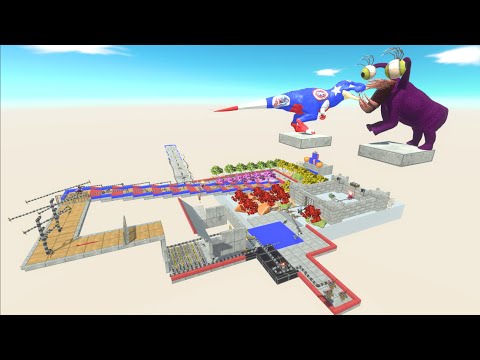 CAPTAIN AMERICA T-REX DINOSAUR🦖RESCUE CHALLENGE TRAP RUN🔥-Animal Revolt Battle Simulator