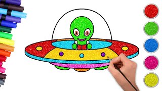 How to Draw Alien UFO | Fun Easy Drawing, Coloring & Painting For Kids | HooplaKidz How To