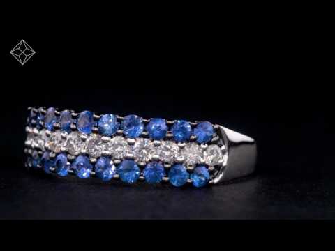 SAPPHIRE AND DIAMOND TRIPLE ROW ASTERIA ETERNITY RING 18K WHITE GOLD - FT81 UY