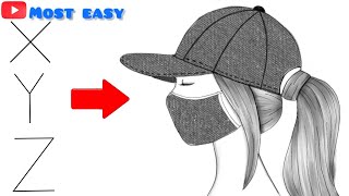 How to draw a girl with cap and mask | beautiful girl drawing | girl with cap drawing | easy drawing